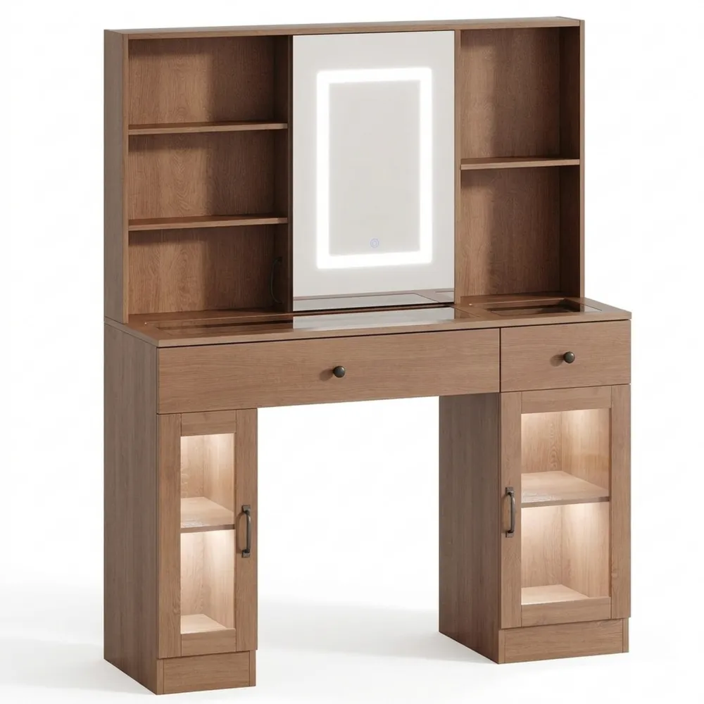 Schminktisch mit beleuchtetem Spiegel und Stauraum