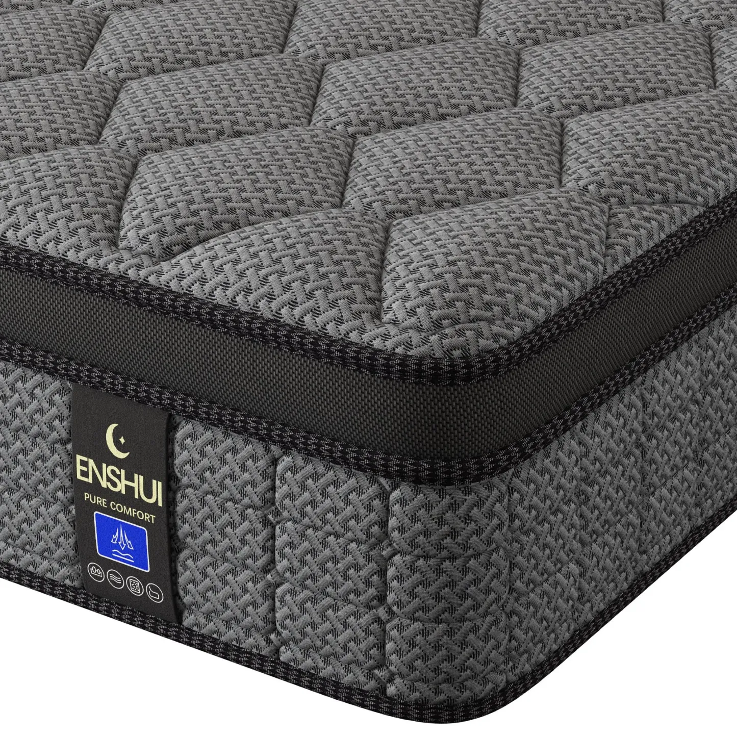 Colchón híbrido de firmeza media de 12/14 pulgadas, ergonómico, gris, en caja, de temperatura neutra, tamaños Queen y King, muebles modernos para dormitorios pequeños, hogar y hotel.