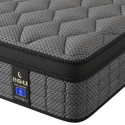 Colchón híbrido de firmeza media de 12/14 pulgadas, ergonómico, gris, en caja, de temperatura neutra, tamaños Queen y King, muebles modernos para dormitorios pequeños, hogar y hotel.