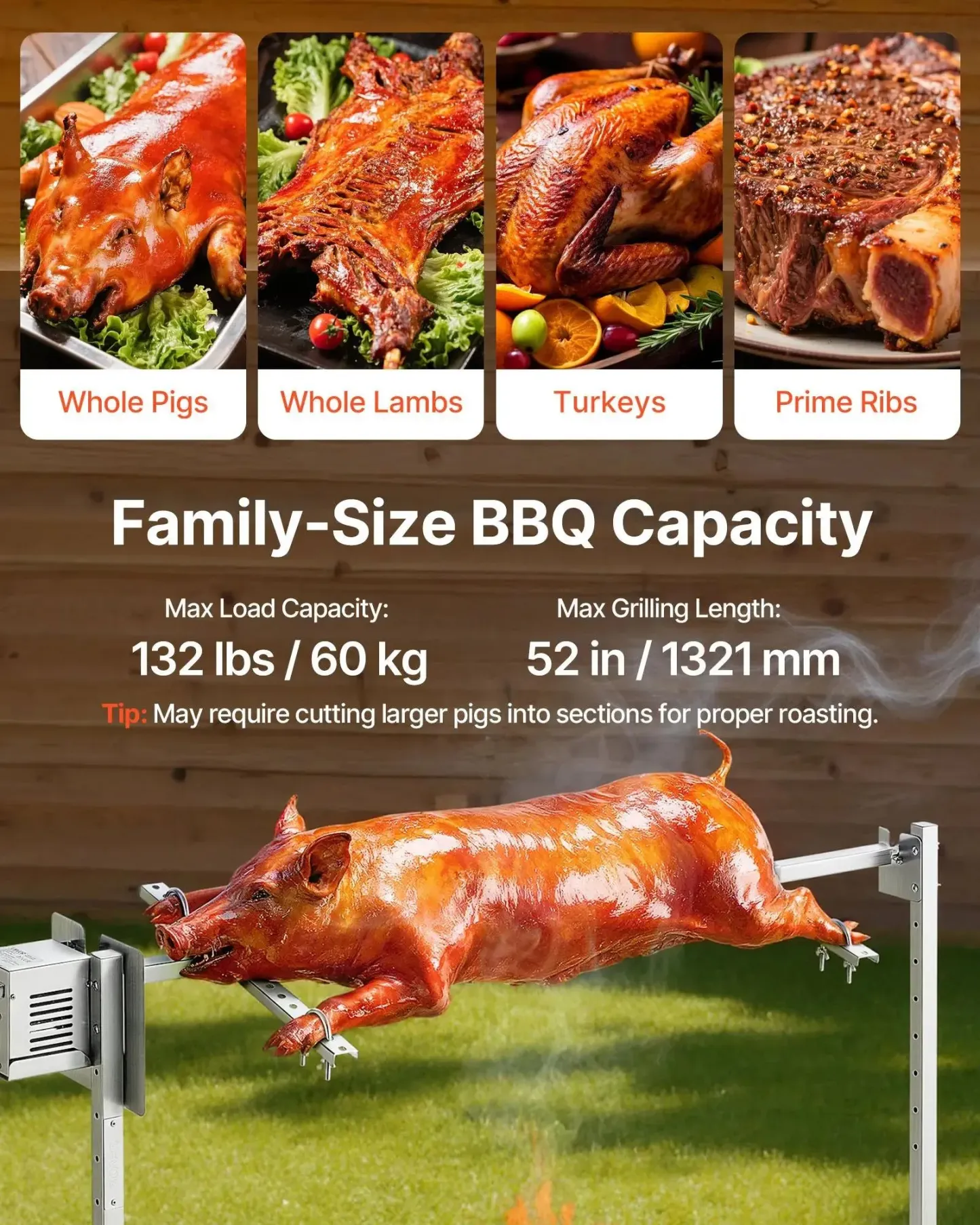 Parrilla giratoria, kit de parrilla giratoria AC120V de 8 niveles de altura, kit de parrilla giratoria para barbacoa con capacidad de carga de 132 lbs, motor de 38W, kits de parrilla automáticos de acero inoxidable para fiestas.