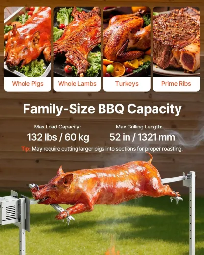 Parrilla giratoria, kit de parrilla giratoria AC120V de 8 niveles de altura, kit de parrilla giratoria para barbacoa con capacidad de carga de 132 lbs, motor de 38W, kits de parrilla automáticos de acero inoxidable para fiestas.