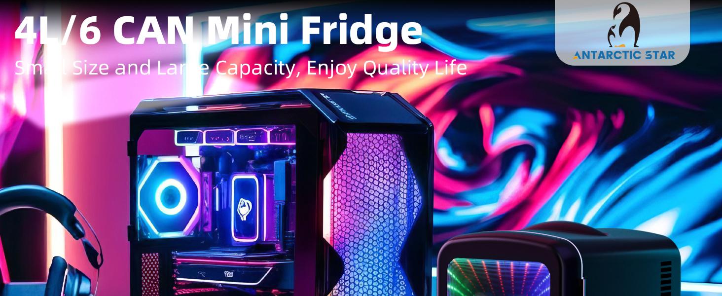 Antarctic Star 4L Mini Compact Refrigerator with Gaming Light: 6-Can Portable Cooler for Bedroom, Car, Office, Dorm - Cosmetics, Beverage & Food Storage Note: internal temp varies with ambient temp. Antarctic Star 4L Mini Compact Refrigerator with Gaming Light: 6-Can Portable Cooler for Bedroom, Car, Office, Dorm - Cosmetics, Beverage & Food Storage Note: internal temp varies with ambient temp.
