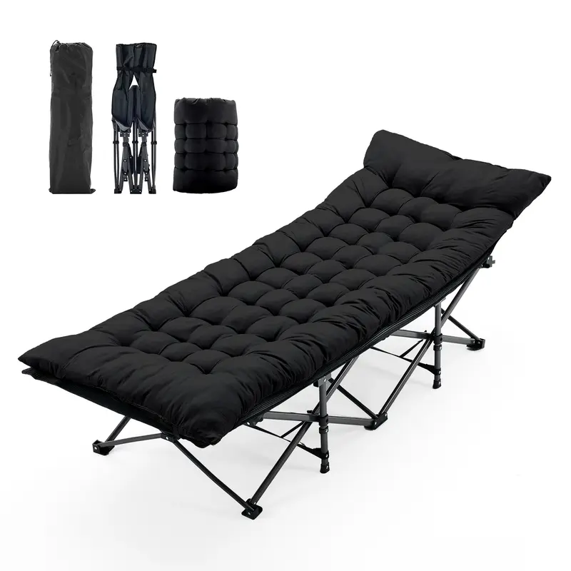 【Oferta de Verano】Catre Plegable de Camping para Adultos con Colchón, 6 Posiciones Ajustables, Ligero y Resistente hasta 450 lb, Ideal para Camping, Oficina y Exterior