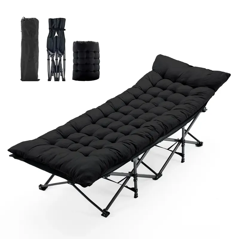【Oferta de Verano】Catre Plegable de Camping para Adultos con Colchón, 6 Posiciones Ajustables, Ligero y Resistente hasta 450 lb, Ideal para Camping, Oficina y Exterior