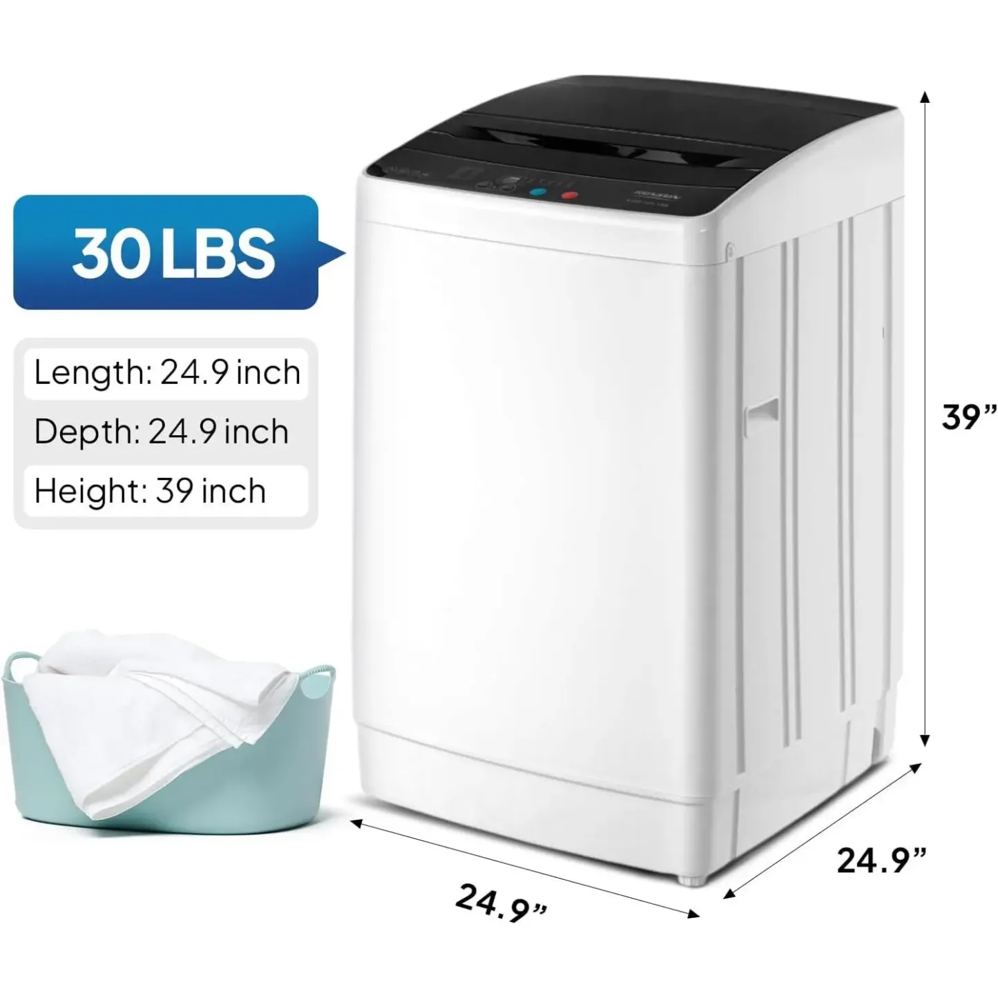 Lavadora de 17,8/25/30 libras, lavadora portátil totalmente automática con tambor de acero inoxidable, lavadora eléctrica y centrifugadora combinada con bomba de drenaje para el hogar o apartamento.