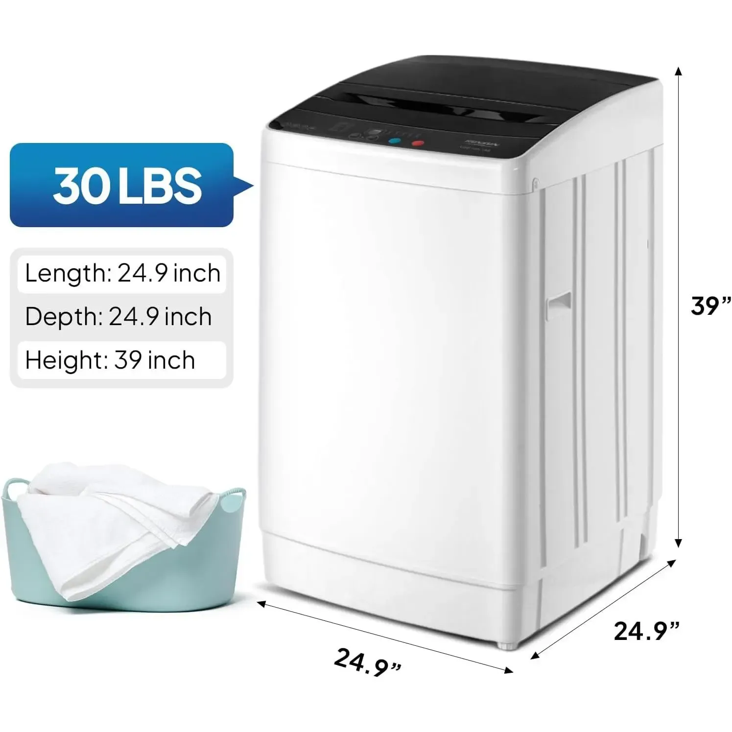 Lavadora de 17,8/25/30 libras, lavadora portátil totalmente automática con tambor de acero inoxidable, lavadora eléctrica y centrifugadora combinada con bomba de drenaje para el hogar o apartamento.