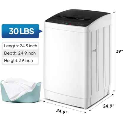 Lavadora de 17,8/25/30 libras, lavadora portátil totalmente automática con tambor de acero inoxidable, lavadora eléctrica y centrifugadora combinada con bomba de drenaje para el hogar o apartamento.