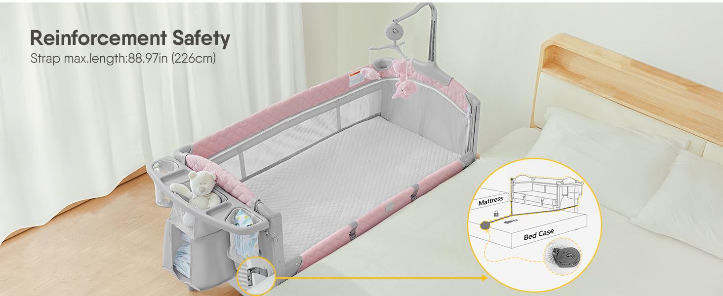 Baby Bassinet & Bedside Sleeper, Portable Baby Crib for Newborns and Infants, Foldable Playard with Mattress, Diaper Changer, Music Mobile for Nursery,back to school