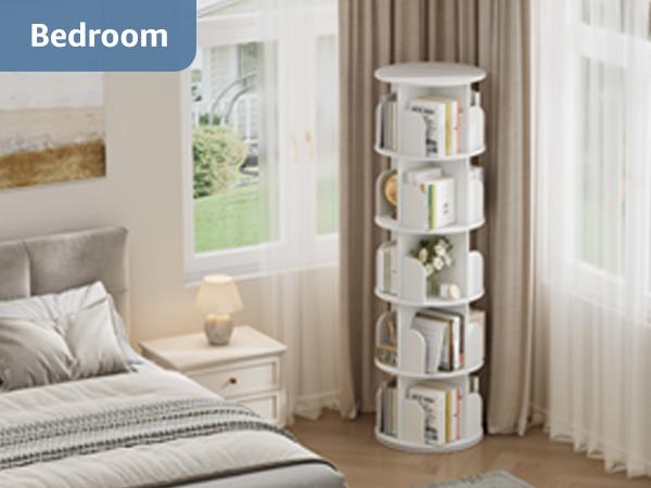 Sweetcrispy PVC Plastic 360&deg; Rotating Bookshelf - 3/4/5-Tier Floor Standing Corner Shelves, 25+kg Per Tier, Storage Organizer for Bedroom, Room Decor, Furniture for Small Spaces, Living Room Furniture