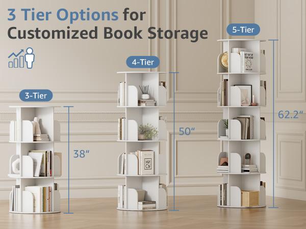 Sweetcrispy PVC Plastic 360&deg; Rotating Bookshelf - 3/4/5-Tier Floor Standing Corner Shelves, 25+kg Per Tier, Storage Organizer for Bedroom, Room Decor, Furniture for Small Spaces, Living Room Furniture
