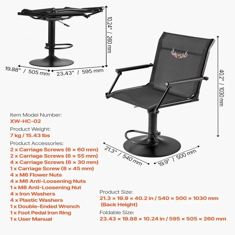 Silla de caza, giratoria silenciosa de 360°, plegable y portátil, con estructura de acero resistente, reposabrazos, patas antideslizantes, altura ajustable, capacidad de 159 kg (350 lbs) para pesca y acampada.