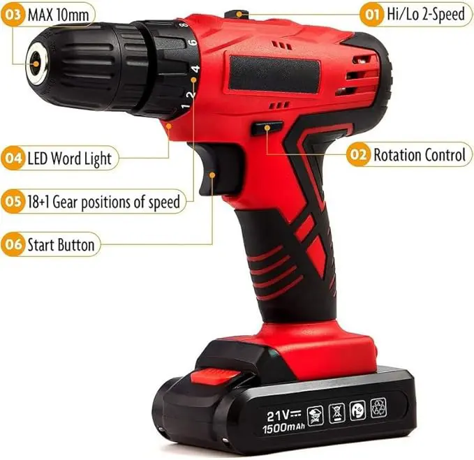 Kit combinado de herramientas eléctricas de 128 piezas con taladro inalámbrico de 21 V y juego de herramientas manuales para el hogar, ideal para instalar cercas, decorar habitaciones y montar muebles.