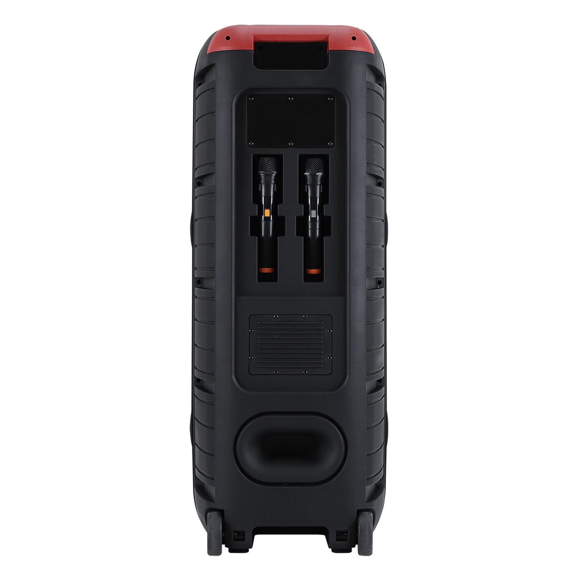 Dual 15 inch Karaoke Speaker System W/ 2 Microphone Portable Party Box Speaker Wireless Bluetooth Stereo Rechargeable Remote Control LED Lighting