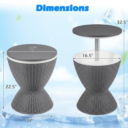 Mesa de bar con enfriador, Enfriador de cerveza y vino de 4/8/10 galones, Mesas de bar para patio estilo ratán, Altura ajustable, Enfriador de hielo 3 en 1 con tapón de drenaje, Mesa de cócteles para exteriores, ideal para terrazas y fiestas en la piscina
