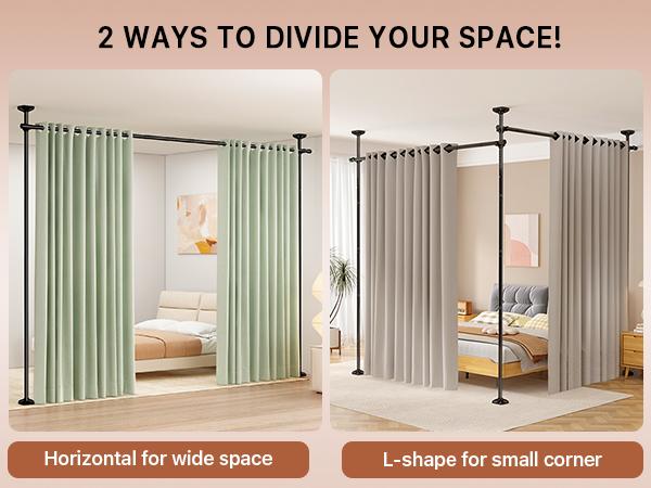 VANCASTLE Adjustable Room Divider Curtain Rod - No Drill Bedroom Separator Tension Curtain Frame, Free-Standing Space Divider for Room Separation - Height 4-10 Feet (1.2-3m), Width 28-114 Inches (71-290cm)