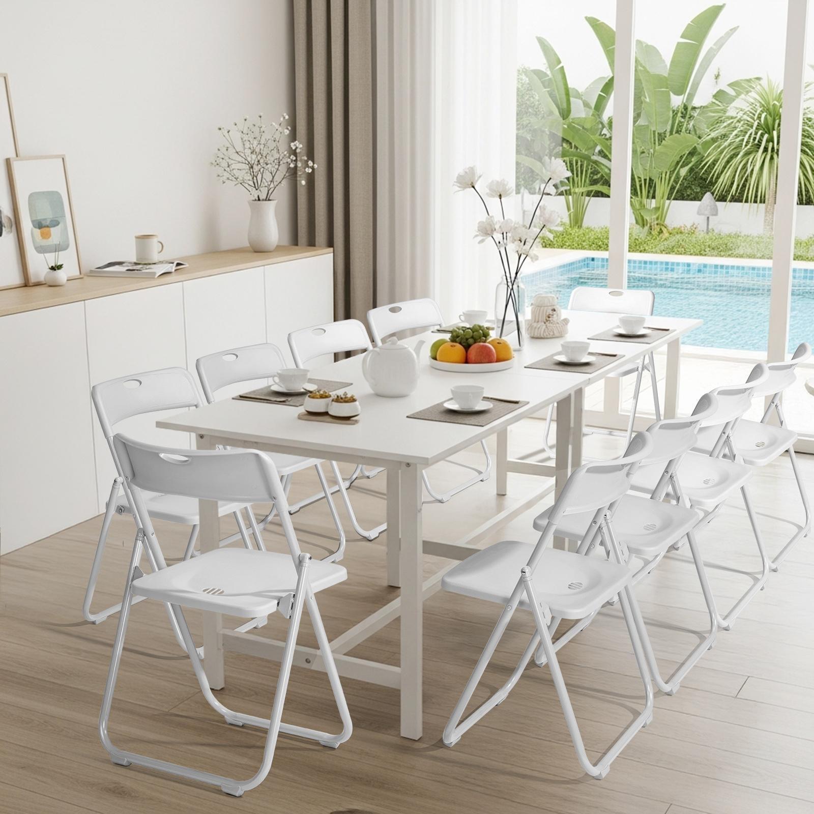 【Mother'sDaygift】Karlhome 4/6/10 Pcs Folding Chair, 300LBS Lightweight Foldable Plastic Chair, Reinforced Metal Frame Easy to Fold & Store for Indoor Six colors & Outdoor, Wedding, Party, Meeting Room, Patio and Garden, White