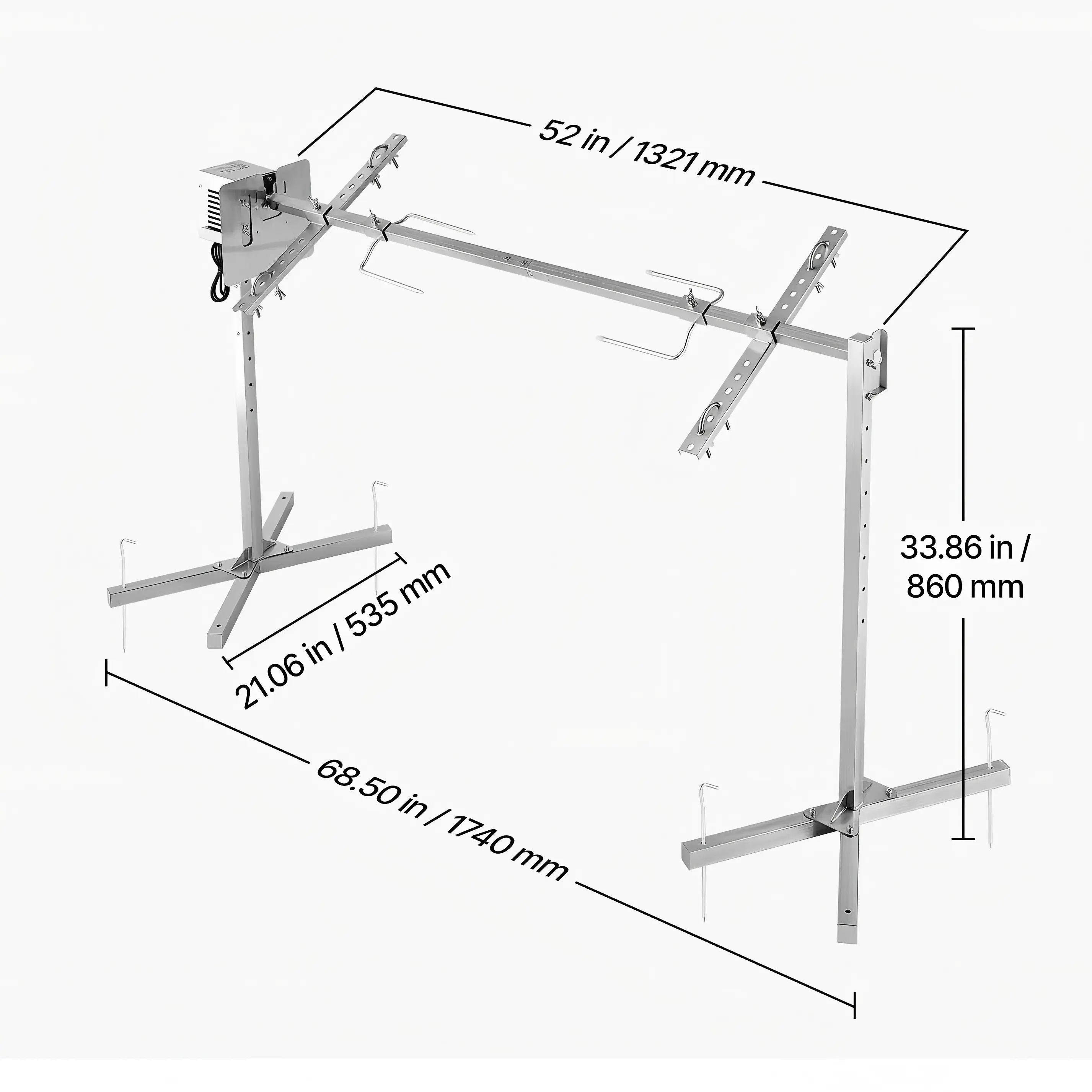 Parrilla giratoria, kit de parrilla giratoria AC120V de 8 niveles de altura, kit de parrilla giratoria para barbacoa con capacidad de carga de 132 lbs, motor de 38W, kits de parrilla automáticos de acero inoxidable para fiestas.