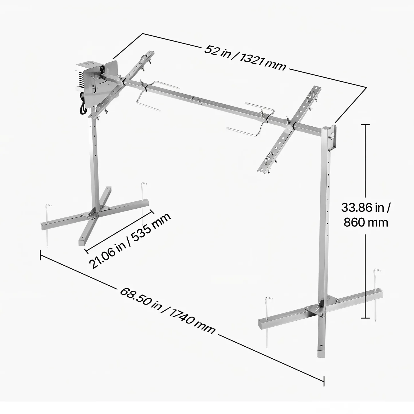 Parrilla giratoria, kit de parrilla giratoria AC120V de 8 niveles de altura, kit de parrilla giratoria para barbacoa con capacidad de carga de 132 lbs, motor de 38W, kits de parrilla automáticos de acero inoxidable para fiestas.