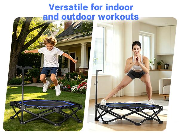 HXD-ERGO Mini&nbsp;Trampoline for Adults with Bar workout equipment Max Load 460lbs Easy to assemble home gym equipment with Adjustable Foam Handle&nbsp;  Foldable Trampoline. back to school