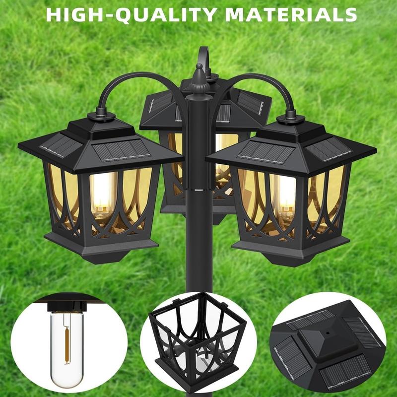 Farola solar de 3 cabezales — Iluminación exterior impermeable para jardín, senderos, patio y entradas (delantera/trasera) — 60 lúmenes — Decoración — Regalo para el Día de la Madre