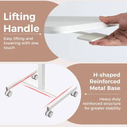 Escritorio móvil de pie con ruedas: mobiliario de oficina de altura regulable con ruedas integradas, asa ergonómica y ajustes multiposición; ideal para apartamentos, oficinas y accesorios de escritorio.