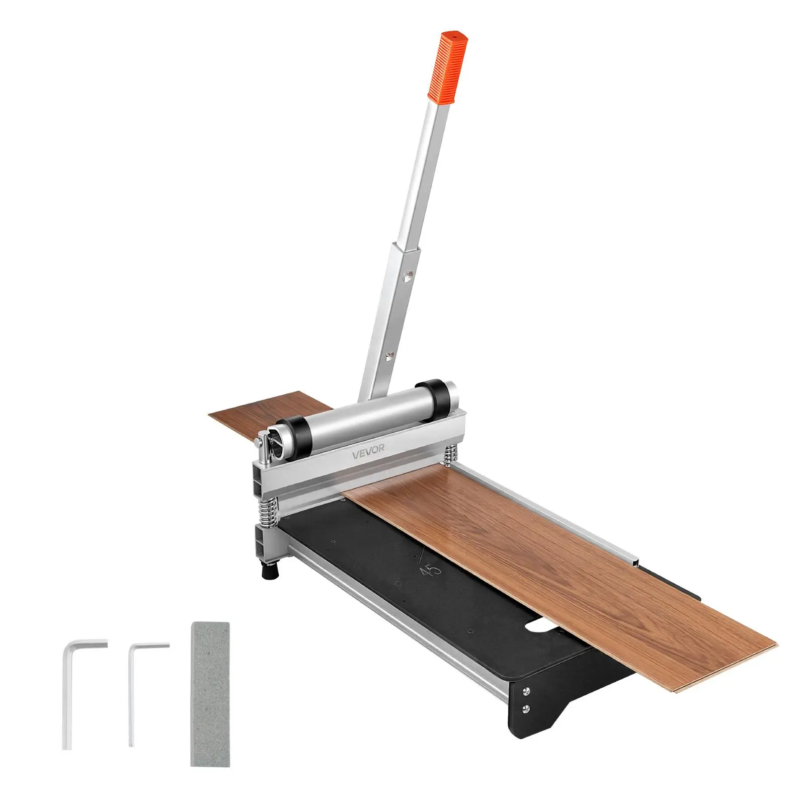 Cortador de pisos de vinilo de 13 pulgadas, cortador de pisos laminados de 12 mm de grosor con ajustes de ángulo de 15°/30°/45°, ruedas flexibles, mango telescópico, ciertos tipos de madera de ingeniería, LVT, VCT, SPC, LVP, WPC.
