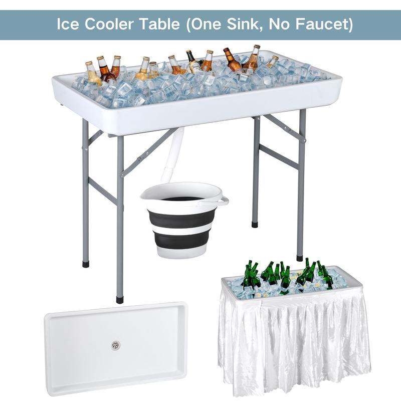 Estación de preparación multiusos para exteriores «Todo en 1» — Mesa ligera, portátil y plegable (PE y acero) con patas abatibles, doble fregadero, grifo y rejilla de soporte. Capacidad de carga de 660 lb. Ideal para la limpieza de pescado, barbacoas y ca