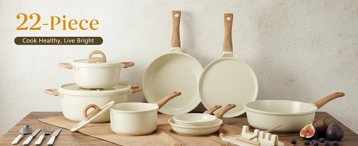 【Limited-Time Sale】USELUCK Pots and Pans Set Non Stick Non-Toxic 22 Pcs Ceramic Cookware Sets Nonstick Kitchen Pot&Pan With Lid Cream White Granite Induction Compatible with Glass Lids Crepe Frying Pan PFOA/PFOS-Free, Cooking Pan Set 【Limited-Time Sale】USELUCK Pots and Pans Set Non Stick Non-Toxic 22 Pcs Ceramic Cookware Sets Nonstick Kitchen Pot&Pan With Lid Cream White Granite Induction Compatible with Glass Lids Crepe Frying Pan PFOA/PFOS-Free, Cooking Pan Set