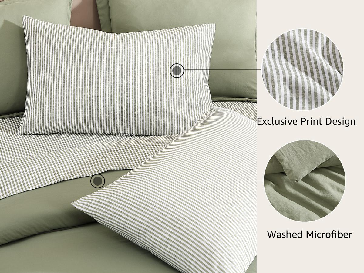 【Deals For You Days】Monbix 7-Pieces Microfiber Comforter Set, Modern Farmhouse Coastal Style Bedding Set with Double Sided Storage Pockets, 1 Comforter, 2 Pillowcases, 2 Shams, 1 Flat & 1 Fitted Sheet,SummerWins,DFYD,deals for you,mid year sale,restock