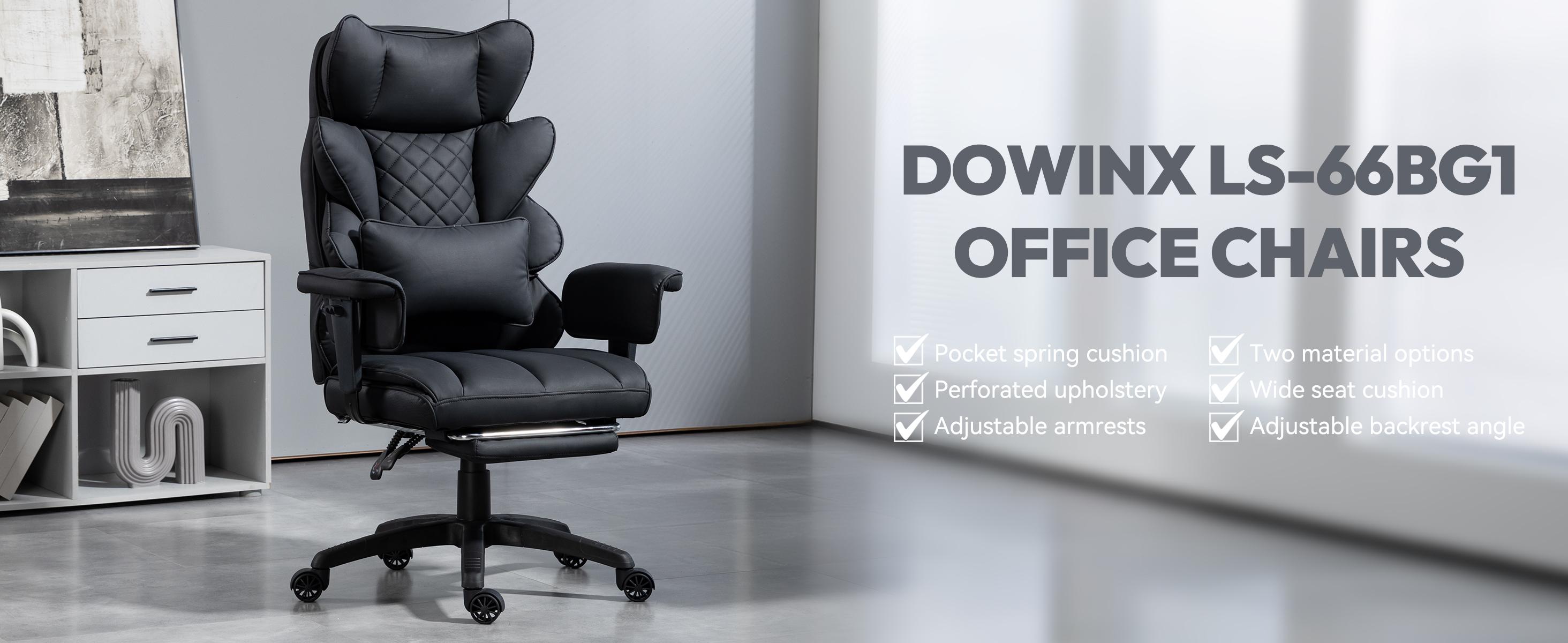 Dowinx High Office Chair, with Pocket Spring Pad and waist Rest, High Back Computer Game Chair, Adjustable Armrests, Footrested