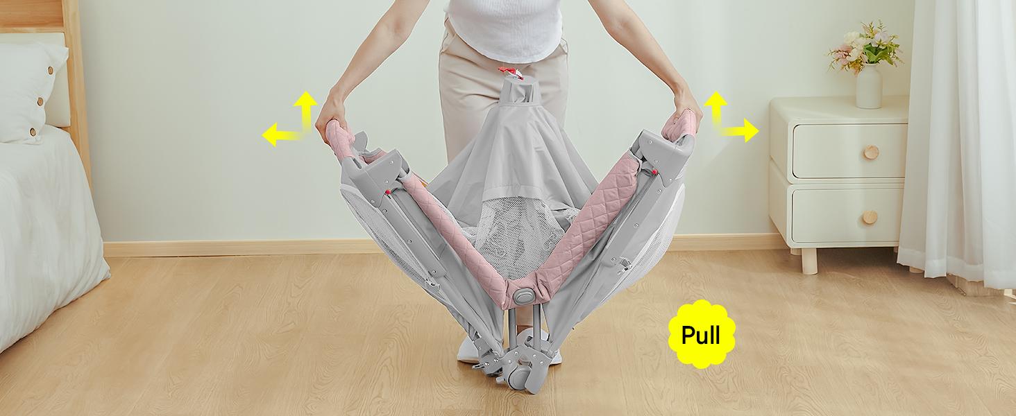Baby Bassinet & Bedside Sleeper, Portable Baby Crib for Newborns and Infants, Foldable Playard with Mattress, Diaper Changer, Music Mobile for Nursery,back to school