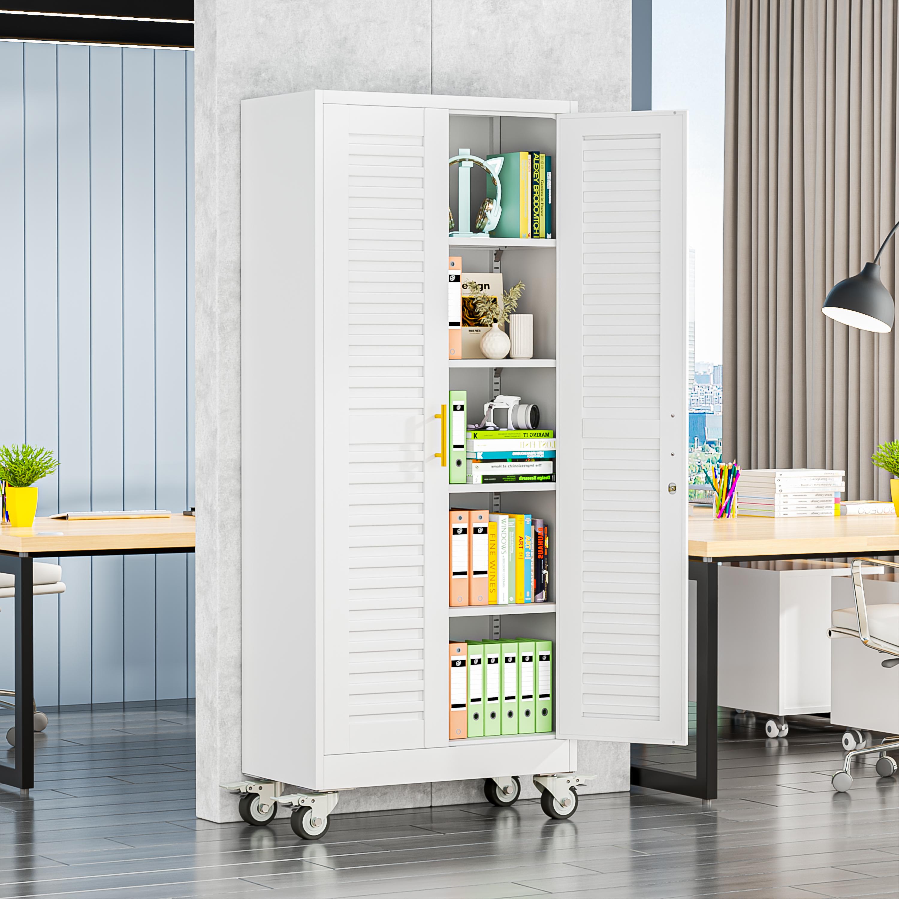 Rolling Metal Storage Cabinet with Wheels, 71.2" Tall Steel Locking Tool Cabinet with 4 Adjustable Shelves for Garage, Home & Office