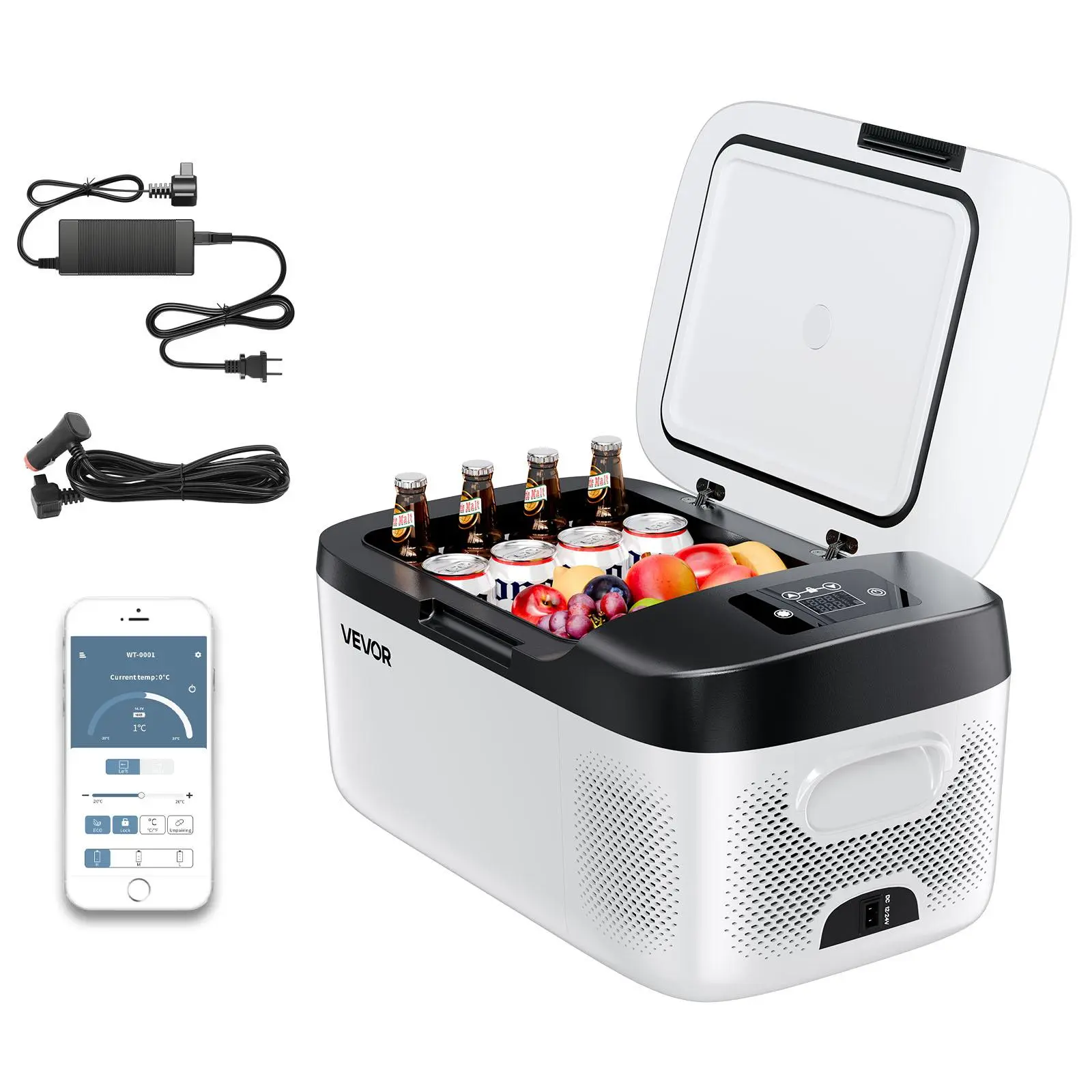 Refrigerador portátil para automóvil, enfriador eléctrico con compresor DC 12/24V y AC 100-240V, congelador de -4°F a 68°F con control mediante app, capacidad de 16 QT, ideal para RV, camping, barcos, pesca y viajes al aire libre.