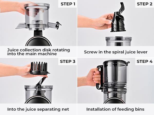 SUSTEAS Cold Press Juicer, 5.3 Inch Large Feed Opening, Slow Masticator Chute, For Whole Vegetables and Fruits, High Yield, Easy to Clean Springtok Steel