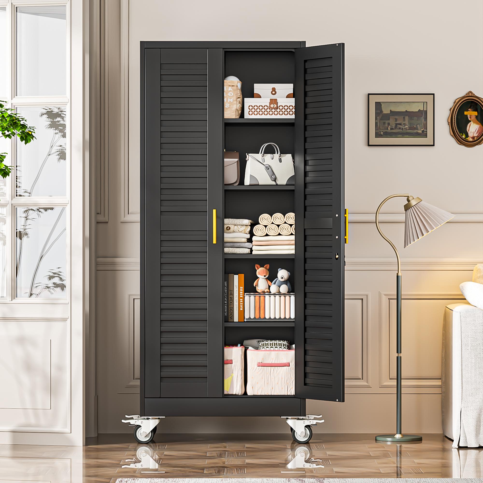 Rolling Metal Storage Cabinet with Wheels, 71.2" Tall Steel Locking Tool Cabinet with 4 Adjustable Shelves for Garage, Home & Office