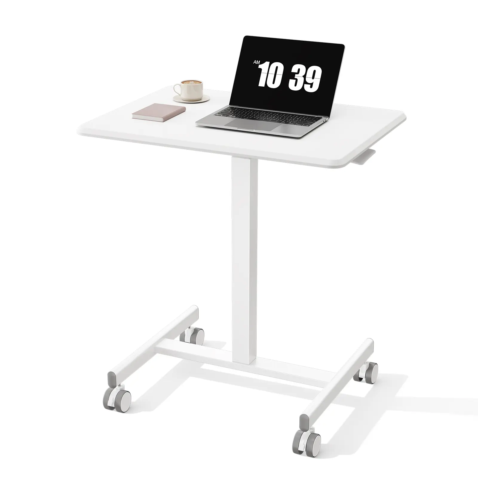 Escritorio móvil de pie con ruedas: mobiliario de oficina de altura regulable con ruedas integradas, asa ergonómica y ajustes multiposición; ideal para apartamentos, oficinas y accesorios de escritorio.