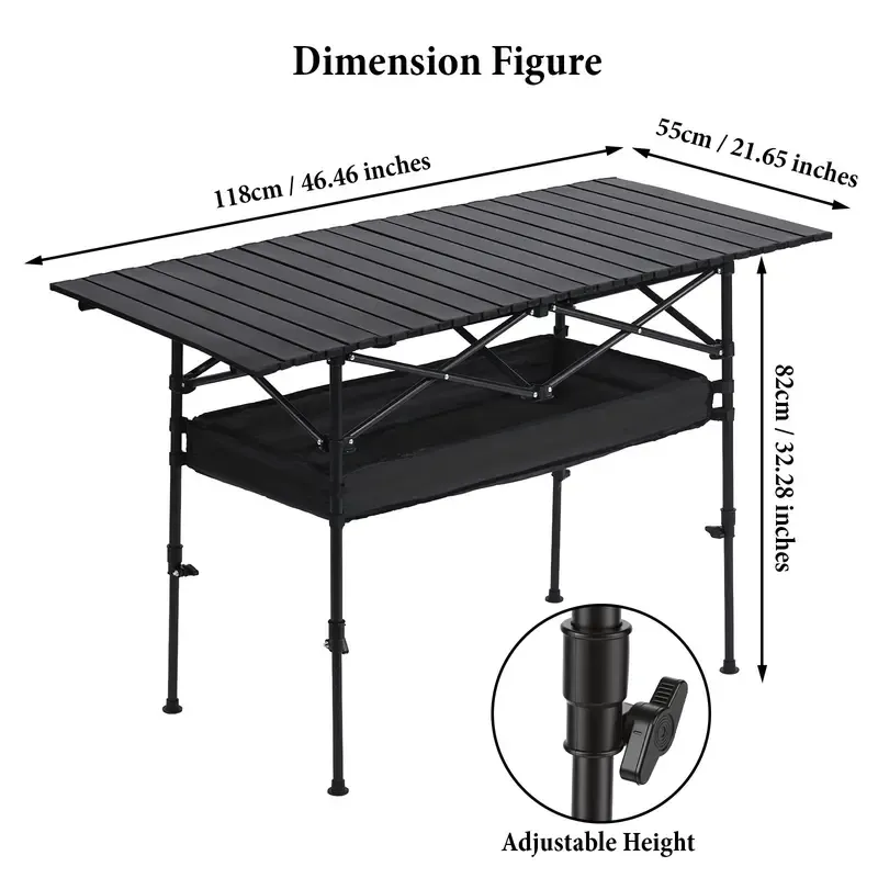 Senmeo Foldable Camping Table Height Adjustable Lightweight Aluminum