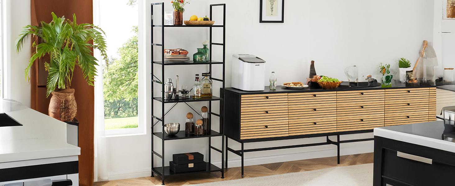 Storage Rack, 5 Tier Bookcase, Vintage Storage Rack with Open Shelves in Living Room/Home/Office, Metal Frame Display Rack Books Holder Organizer Storage Rack, 5 Tier Bookcase, Vintage Storage Rack with Open Shelves in Living Room/Home/Office, Metal Frame Display Rack Books Holder Organizer