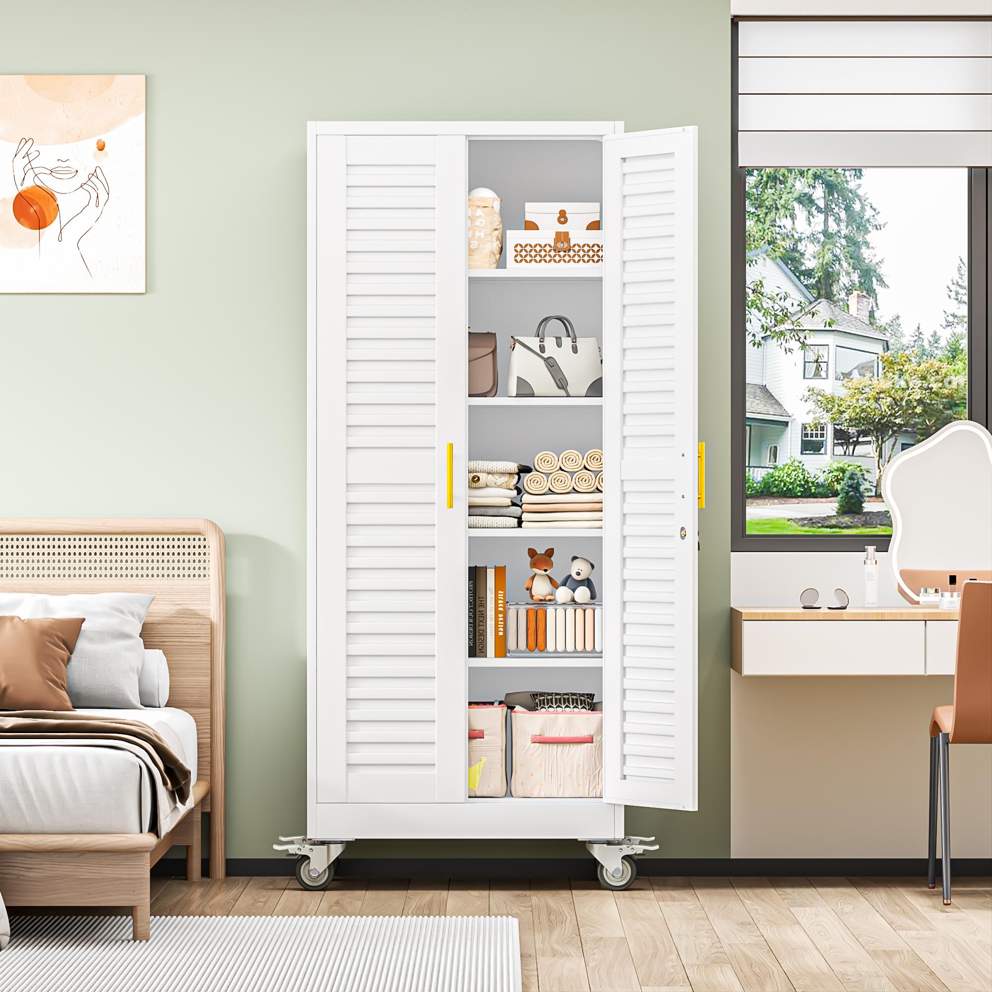 Rolling Metal Storage Cabinet with Wheels, 71.2" Tall Steel Locking Tool Cabinet with 4 Adjustable Shelves for Garage, Home & Office