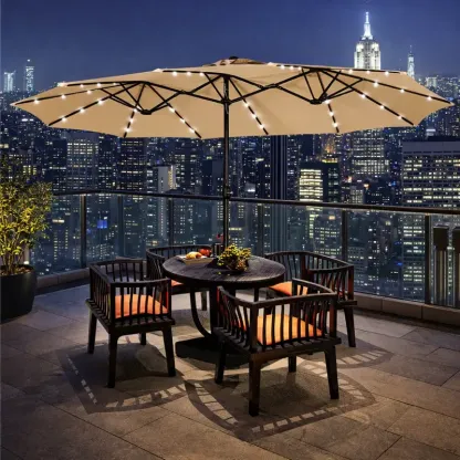 【Regalo para el Día de la Madre】 Sombrilla de Patio Grande de 15 pies — Sombrilla Rectangular de Doble Cara para Exteriores con 36 Luces LED y Manivela — Ideal para Patio, Jardín, Piscina y Césped — Base Incluida
