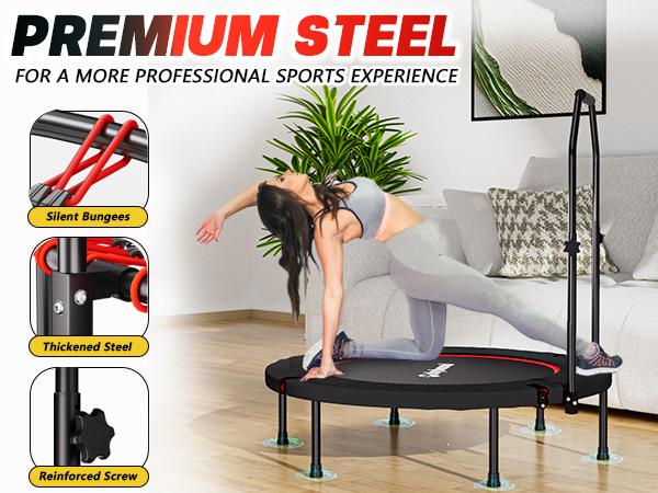 SkyBound 600 LBS Tested Foldable Mini Trampoline, 40'' Fitness Rebounder with Springs/Bungees, Foldable Mini Trampoline with Bungees/Springs，Adjustable U-Bar Handle, Stable Quiet Indoor/Outdoor Exercise Equipment Home Gym Kit