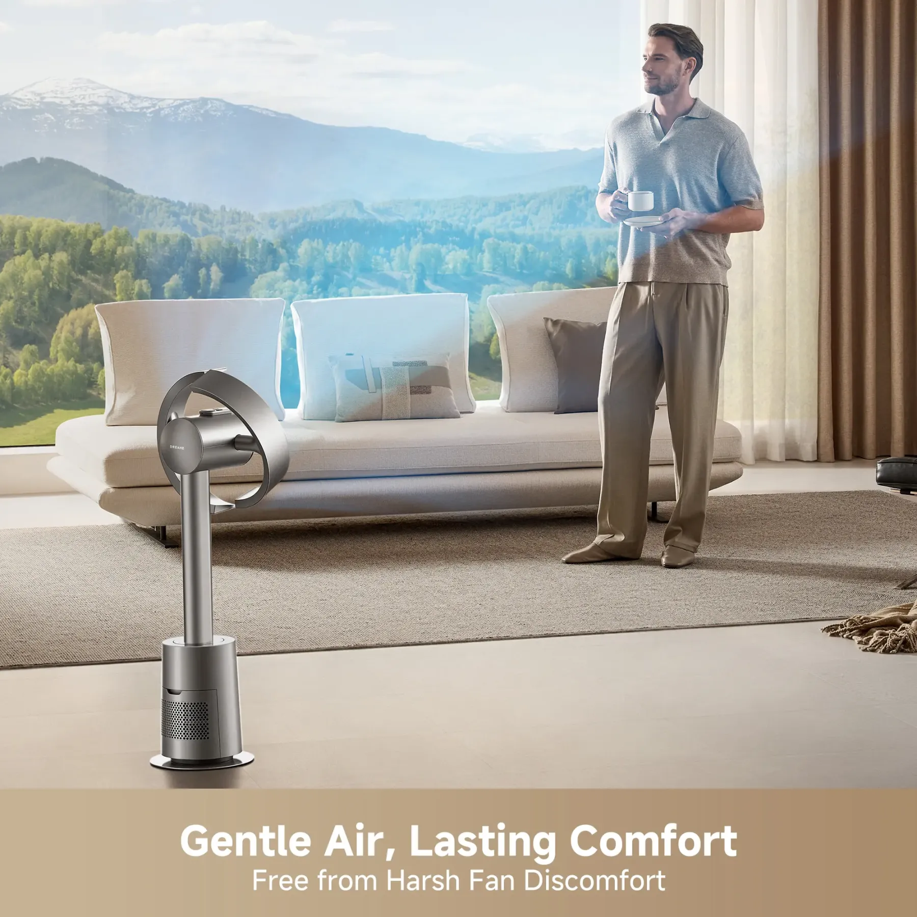 Ventilador de torre sin aspas MF10 con circulación de aire de 270° para toda la habitación, ventilador inteligente de pie con TempSync, tecnología AirBoost, 10 velocidades, 3 modos y filtro lavable, ideal para dormitorio y hogar.