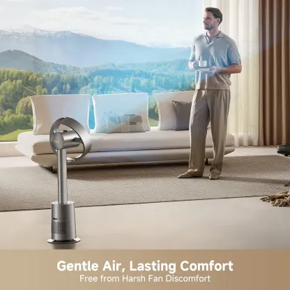 Ventilador de torre sin aspas MF10 con circulación de aire de 270° para toda la habitación, ventilador inteligente de pie con TempSync, tecnología AirBoost, 10 velocidades, 3 modos y filtro lavable, ideal para dormitorio y hogar.