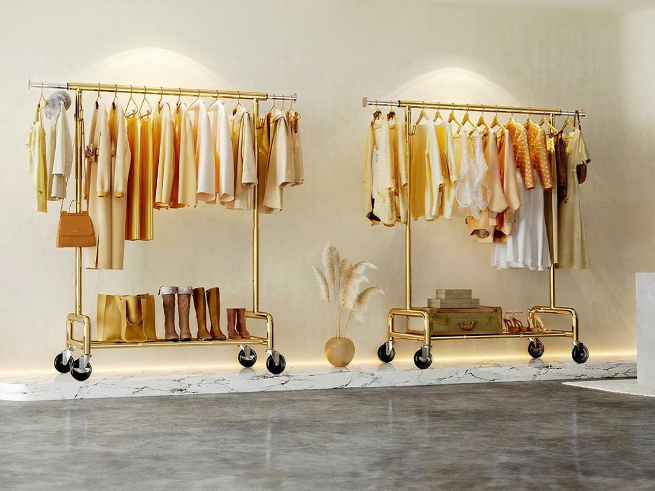 【Summervibes】Raybee Heavy Duty Clothes Rack 75" Extra Wide, 450 LBS Clothing Rack with 4 Hooks, Lockable Wheels, Metal Garment Rack for Bedroom, Laundry Room, Commercial