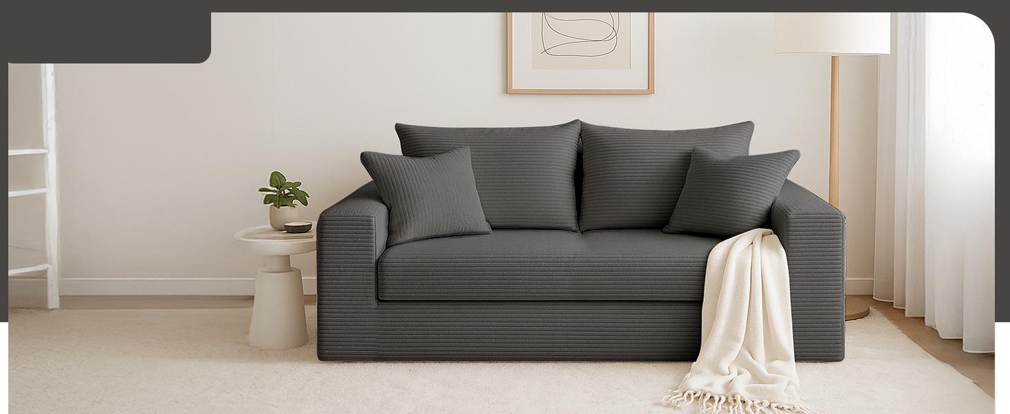 Winzoo Convertible Sofa Bed Floor Couch 3 in 1 Oversized single seat/Loveseat Folding Chaise Lounge Chair Futon Sleeper 4 Pillows for Living Room