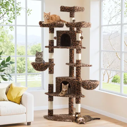 Árbol para Gatos de 73 Pulgadas, Torre Multinivel en Esquina con Casitas, Plataformas, Cestas y Rascadores de Sisal, Ahorra Espacio y es Ideal para Interiores