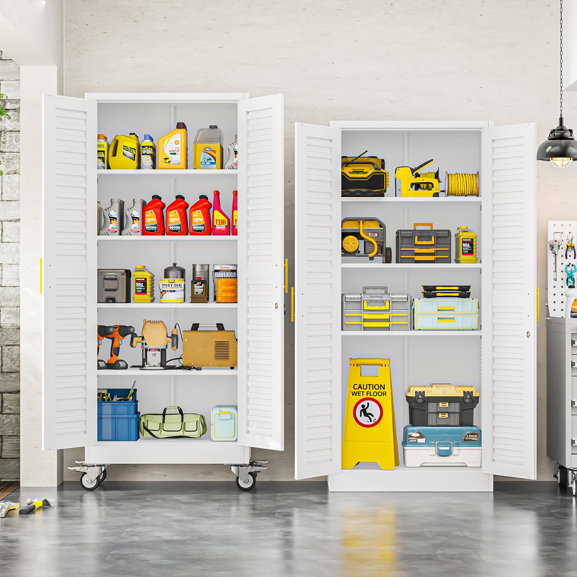 Rolling Metal Storage Cabinet with Wheels, 71.2" Tall Steel Locking Tool Cabinet with 4 Adjustable Shelves for Garage, Home & Office