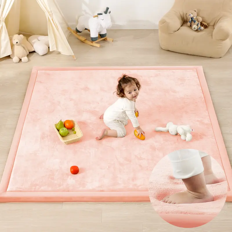 Alfombra de juegos para bebés (1,5 pulgadas de grosor): alfombra de espuma viscoelástica con superficie de franela/forro polar coral mejorada, extra suave y antideslizante, de 79 x 59 pulgadas, ideal para el gateo de bebés y niños pequeños.