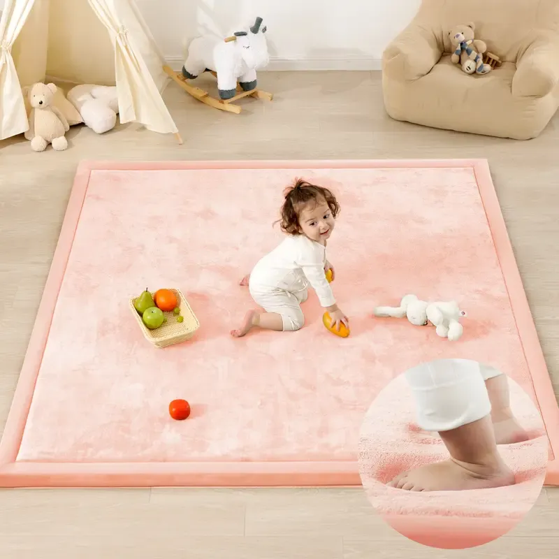 Alfombra de juegos para bebés (1,5 pulgadas de grosor): alfombra de espuma viscoelástica con superficie de franela/forro polar coral mejorada, extra suave y antideslizante, de 79 x 59 pulgadas, ideal para el gateo de bebés y niños pequeños.