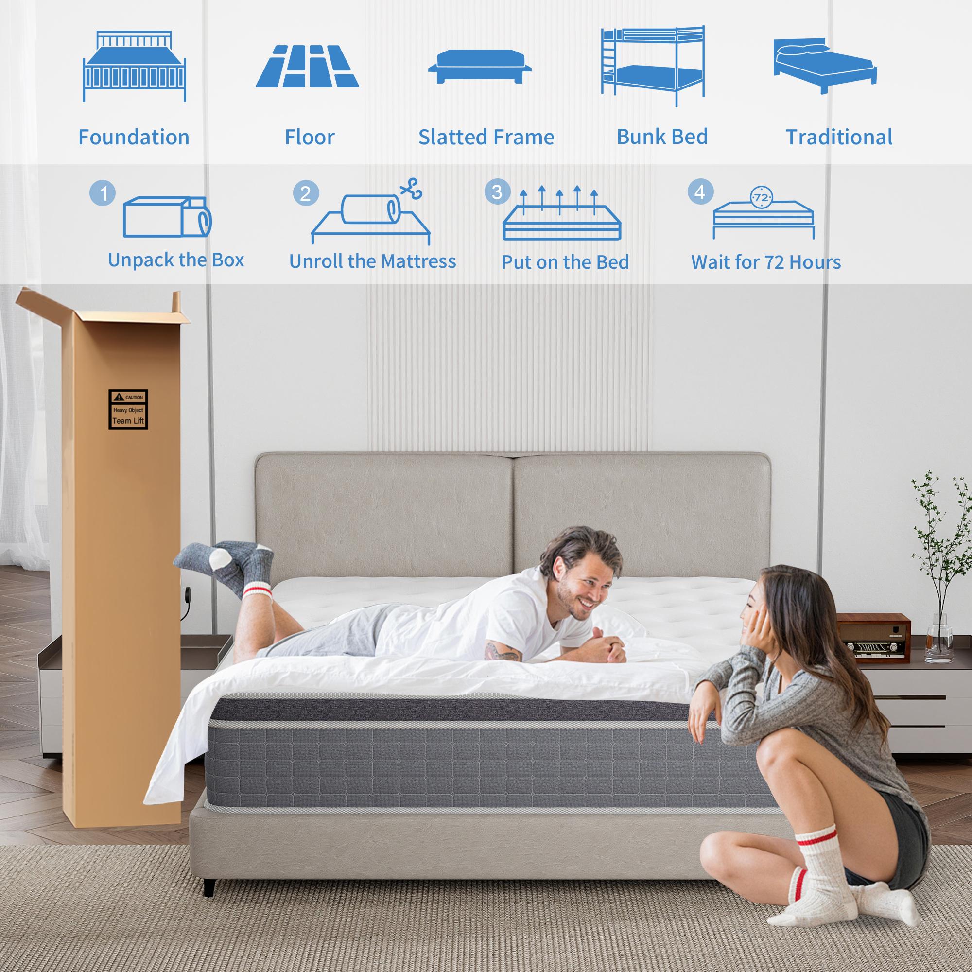 BOMASS 12" 14 Inch Twin Full Queen King Mattress, Hybrid Memory Foam Bed in a Box Medium Firmness,Pocket Spring + Zoned Support | Soft and Comfortable, Pressure Relief, CertiPUR-US Certified Coil sleep modern,dorm essentials,home decor